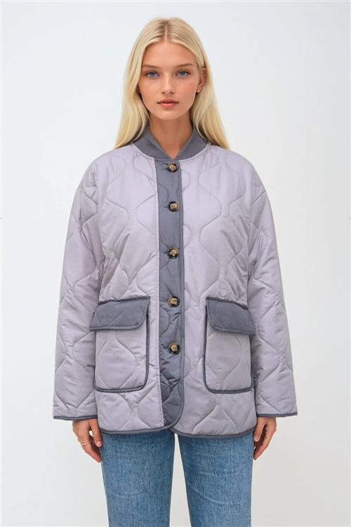 Quilted Block Jakke - Grå - L - TeeShoppen