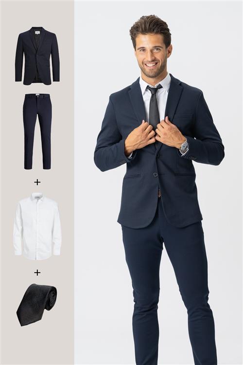 Det Originale Performance Jakkesæt (Navy) + Skjorte & Slips - Pakketilbud - Herre - Default Title - TeeShoppen