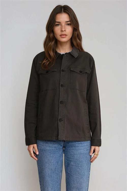 Twill Overshirt - Mørk Oliven - XL - TeeShoppen