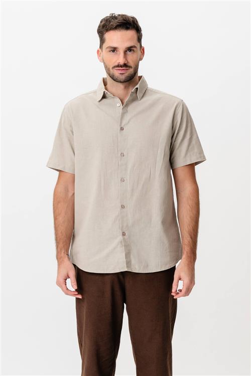 Kortærmet Hørskjorte - Sand - XS - TeeShoppen