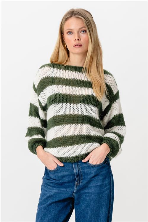 Mila Stribet Striktrøje - Grøn/Hvid - L/XL - TeeShoppen