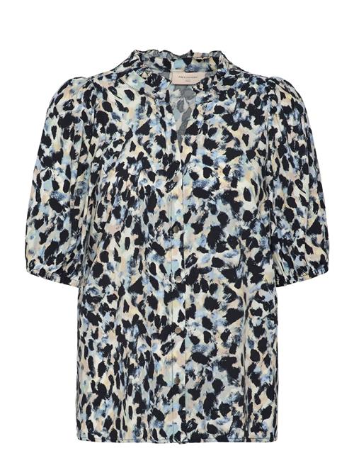 Shirt From Freequent In A Soft Material With Allover Print. The Shirt Has Short FREE/QUENT Blue
