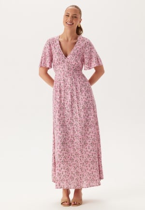 BUBBLEROOM Butterfly Sleeve Viscose Maxi Dress Pink/Patterned 40