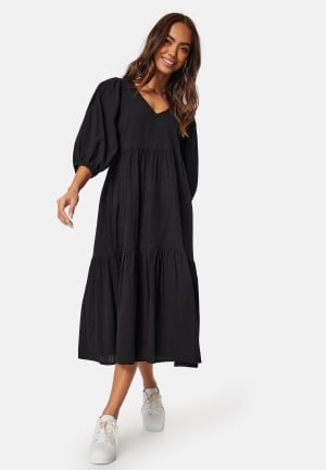 Happy Holly Balloon Sleeve Cotton Dress Black 48/50