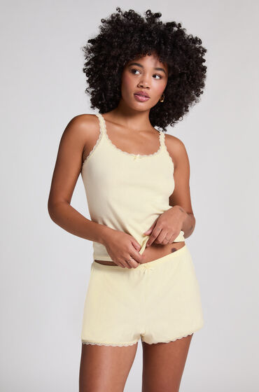 Se Hunkemöller Pointelle shorts Gul ved Hunkemøller