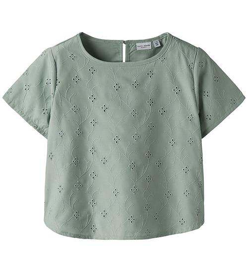 Name It Name it Skjorte k/Ã¦ - NkfVioleta - Aqua Gray m. Broderi Anglaise