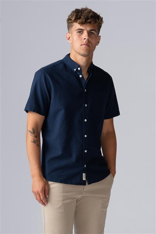Kortærmet Hør Skjorte - Blå - 2XL - Blend