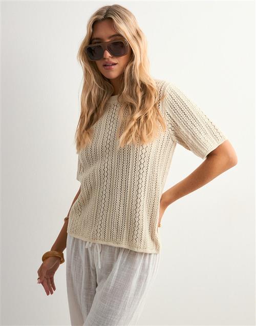 Pieces - Beige - Pcnuka Ss O-Neck Knit Noos Bc