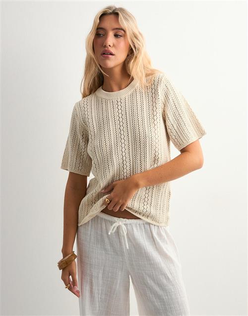 Pieces - Beige - Pcnuka Ss O-Neck Knit Noos Bc
