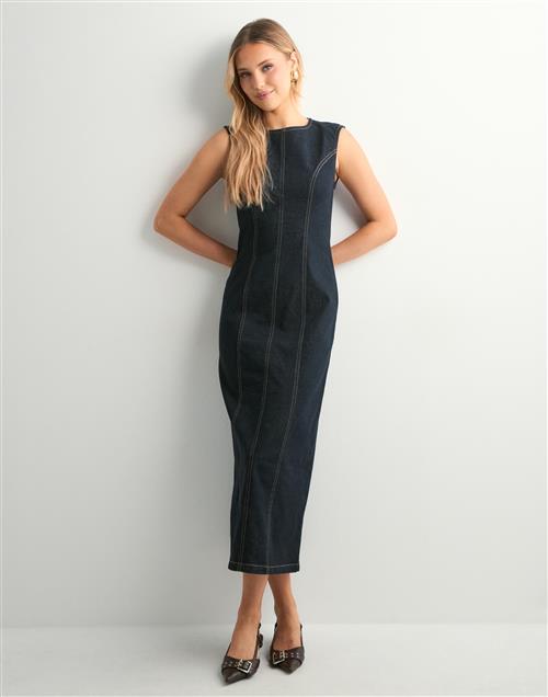 Pieces - Blå - Pcfranna Sl Long Denim Dress D2D Fs