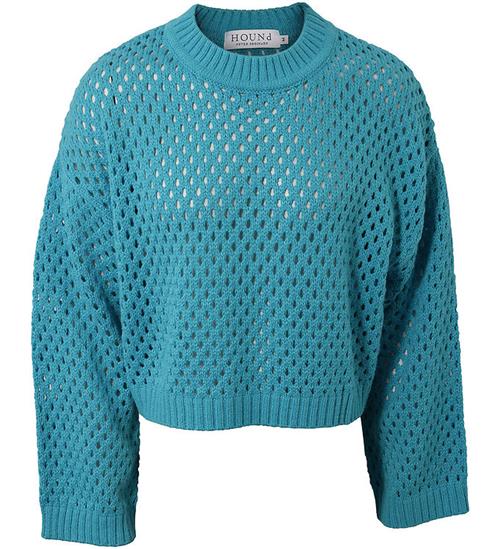 Hound Bluse - Strik - Turquoise m. Hulmønster