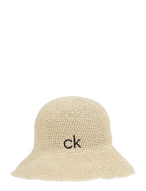 Wide Brim Straw Bucket Hat Calvin Klein Beige
