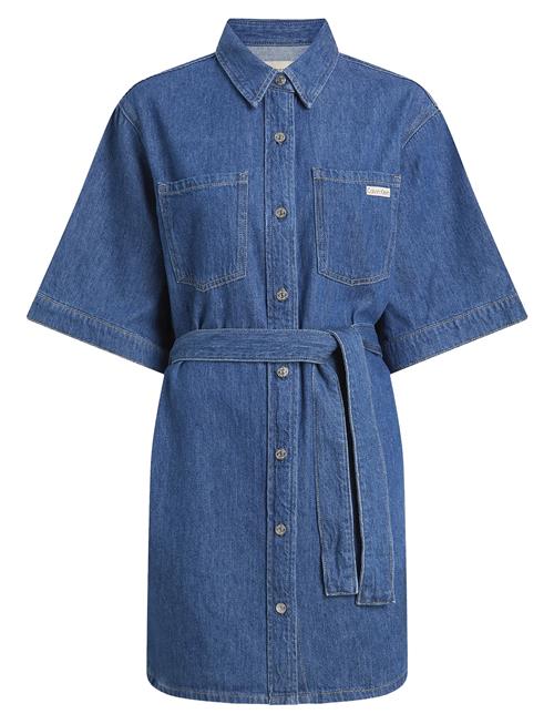 Linen Boxy Belted Shirt Dress Calvin Klein Jeans Blue