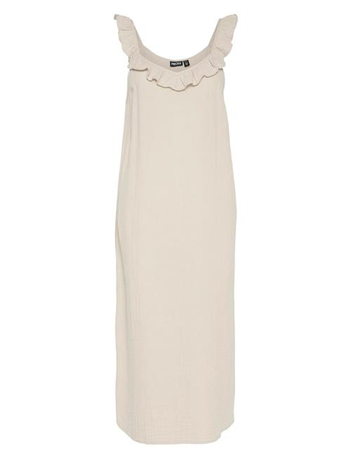 Pcsastina Sl Midi Dress Wvn Bc Pieces Beige
