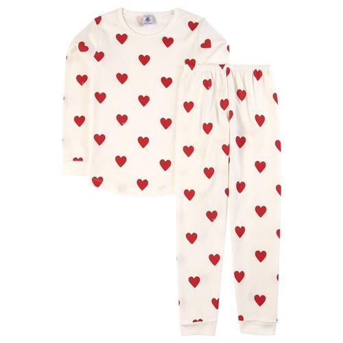 Petit Bateau Hjertemønstret Pyjamas Hvid | Rød | 4 years