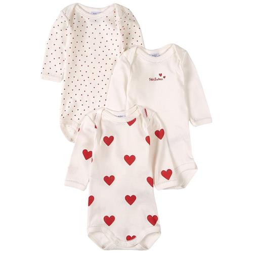 Petit Bateau 3-pak Heart Print Babybodyer Hvide | Hvid | 36 months