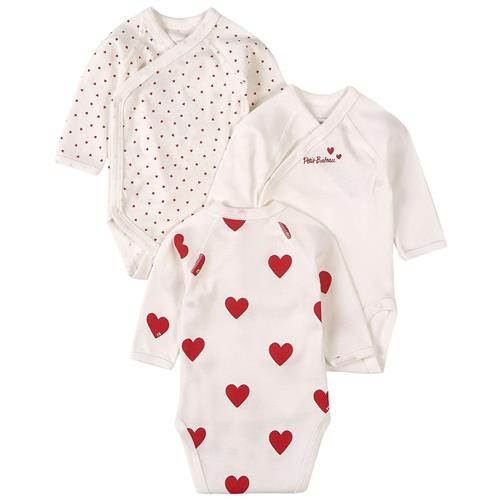 Petit Bateau 3-pak Heart Print Babybodyer Hvide | Hvid | Newborn