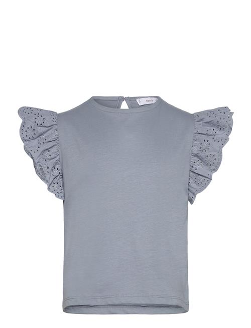 English-Embroidered Cotton T-Shirt Mango Blue