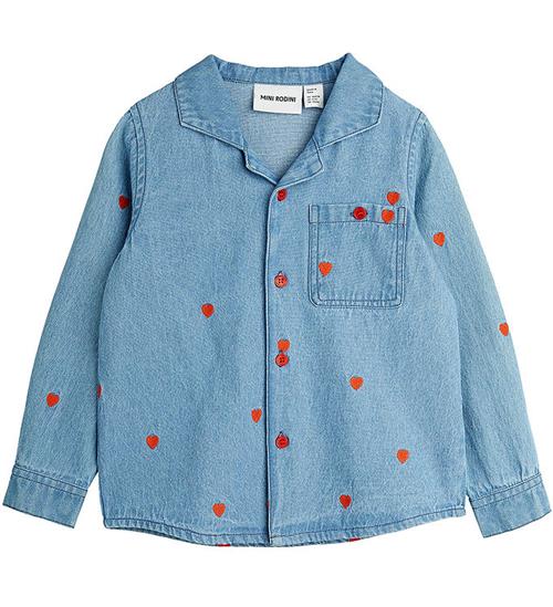 Mini Rodini Skjorte - Denim - Blå m. Hjerter