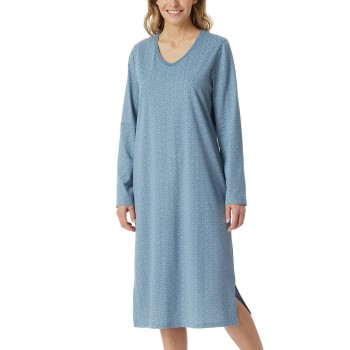 Schiesser Comfort Essentials Longsleeve Sleepshirt Blå Mønster bomuld 44 Dame