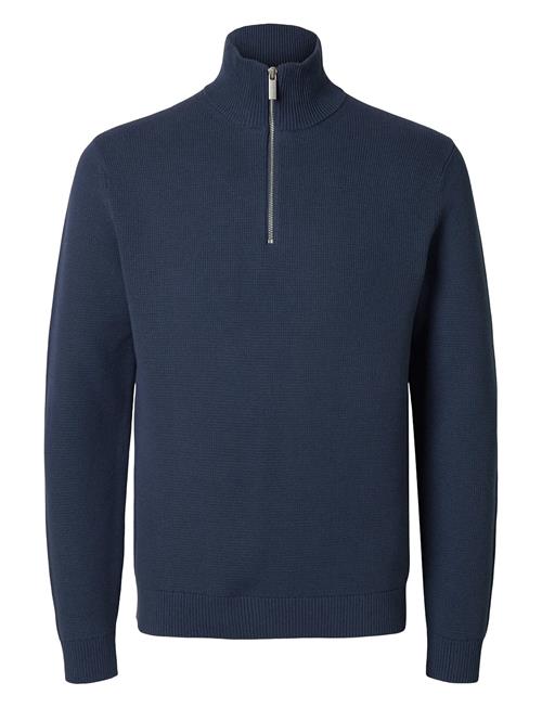 Slhdane Ls Knit Structure Half Zip Noos Selected Blue