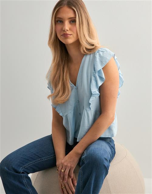 Only - Blå - Onlrian Flonce S/S Top Wvn