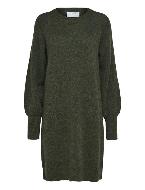 Slflulu Ls Knit Dress O-Neck Selected Femme Khaki