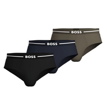 BOSS 9P Bold Design Hip Brief Sort/Grøn bomuld Small Herre