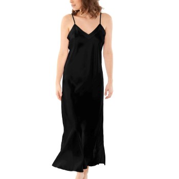 Damella Long Silk Nightdress Sort silke Small Dame