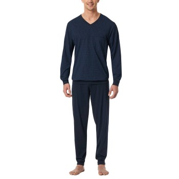Schiesser Comfort Essentials V-Neck Long Pyjamas Mørkblå bomuld 4XL Herre