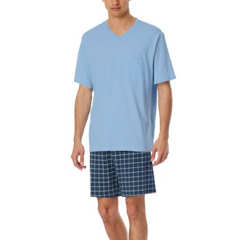 Schiesser Comfort Essentials V-Neck Short Pyjamas Marine/Blå bomuld 54 Herre