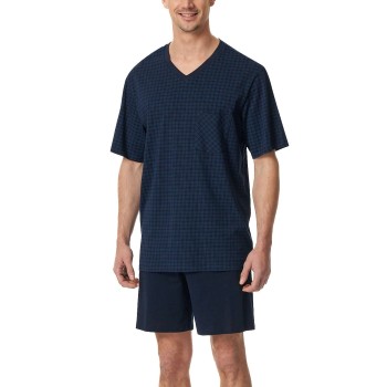 Schiesser Comfort Essentials V-Neck Short Pyjamas Mørkblå bomuld 5XL Herre