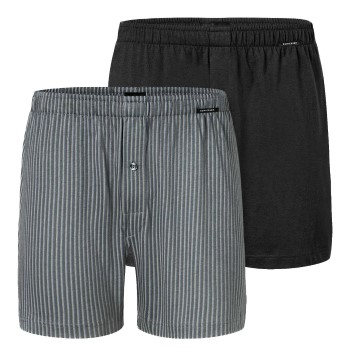 Schiesser 2P Long Boxershorts Sort/Grå bomuld Medium Herre