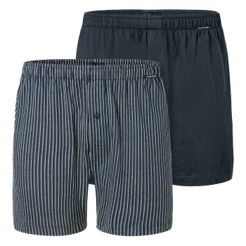 Schiesser 2P Long Boxershorts Blå Mønster bomuld XX-Large Herre