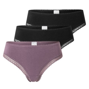 Schiesser Trusser 3P Modern Cheeky String Violet/Sort bomuld 38 Dame