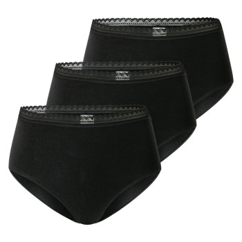 Schiesser Trusser 3P Modern Lace Rio Midi Brief Sort bomuld 40 Dame