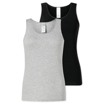 Schiesser 2P Modern Lace Top Sort/Grå bomuld 46 Dame