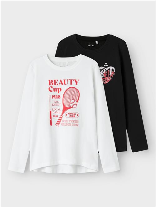 NAME IT Bluser & t-shirts 'NKFVIOLET 2P LS LOOSE TOP'  sort / hvid