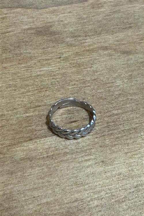 Vævet Stål Åben Ring - Sølv (Sample) - One Size - TeeShoppen