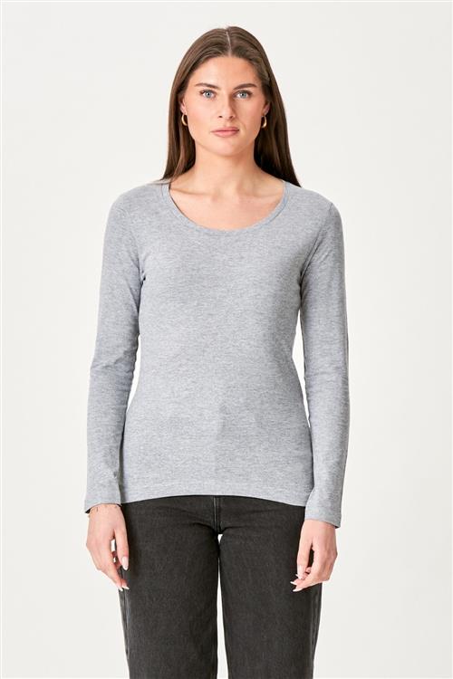 Basic langærmet T-shirt - Grå - Dame - M - TeeShoppen