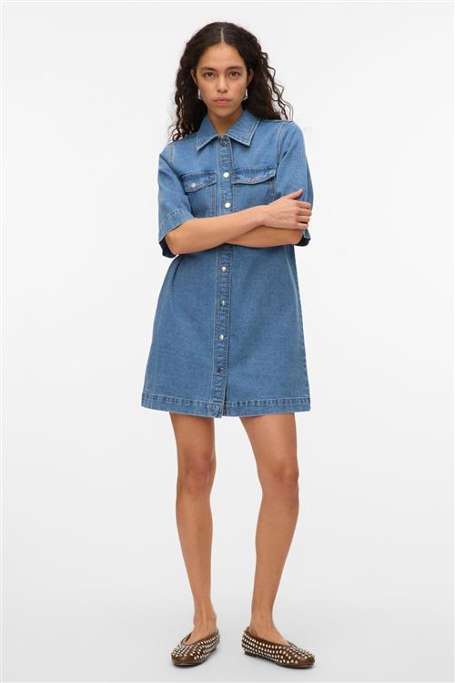 Fenja Kort Denim Kjole - Medium Blå Denim - L - Vero Moda