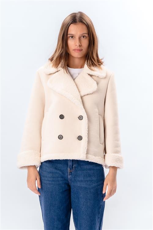 Shearling Kort Frakke - Chalk - S - TeeShoppen