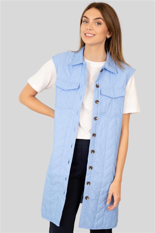 Magda Lang Quilted Vest - Hydrangea - Dame - M - Vero Moda