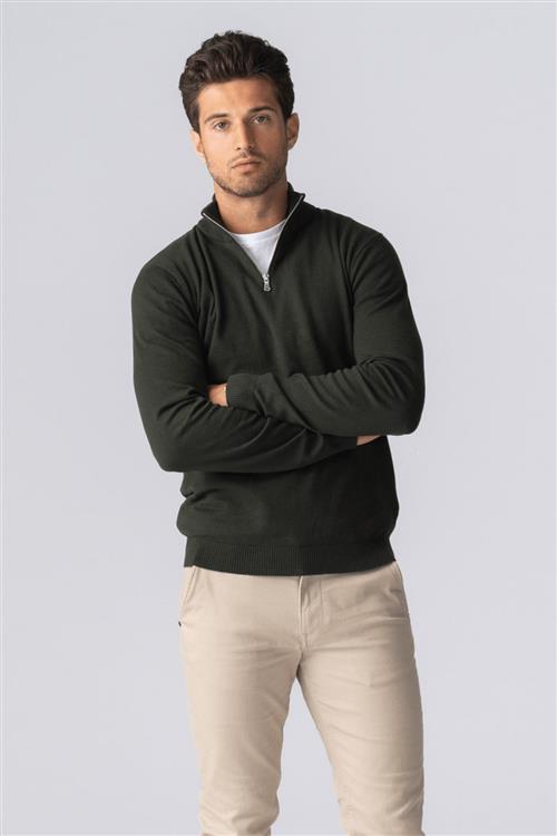 Pullover Half Zip - Army - Herre - M - TeeShoppen