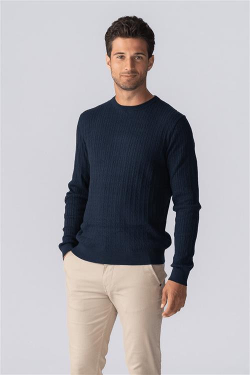 Pullover Kabel Strik - Navy - Herre - 2XL - TeeShoppen