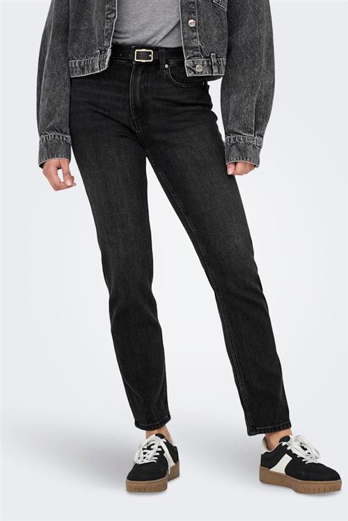 Emily High Waist Jeans - Sort Denim - Dame - 26/34 - ONLY
