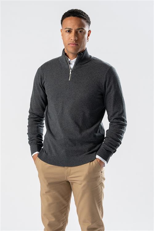 Pullover Half Zip - Charcoal Melange - Herre - M - TeeShoppen
