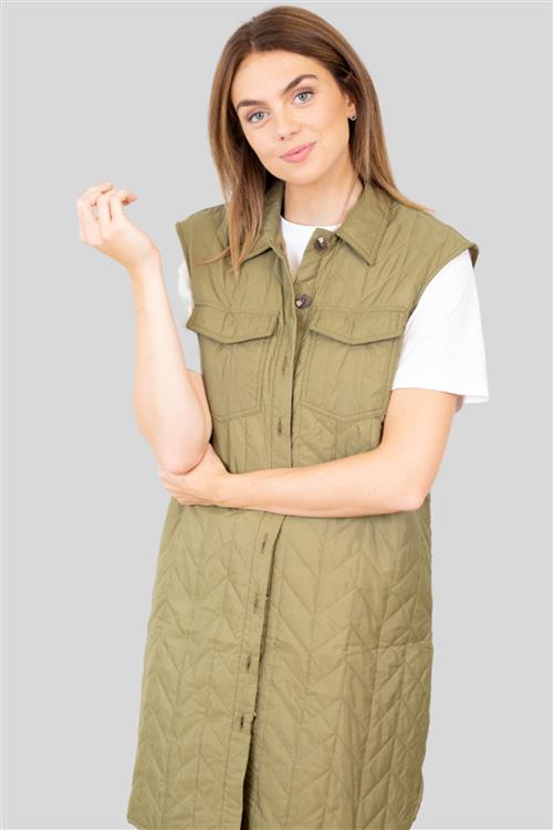 Magda Lang Quilted Vest - Lizard - Dame - L - Vero Moda