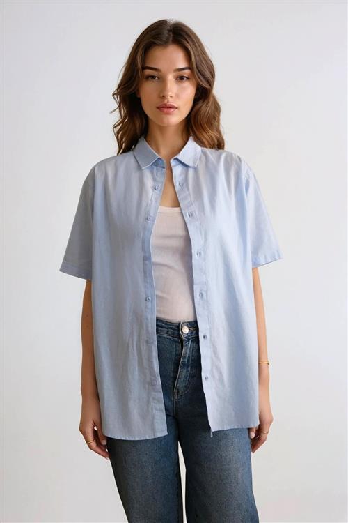 Kortærmet Hørskjorte - Lyseblå - 2XL - TeeShoppen