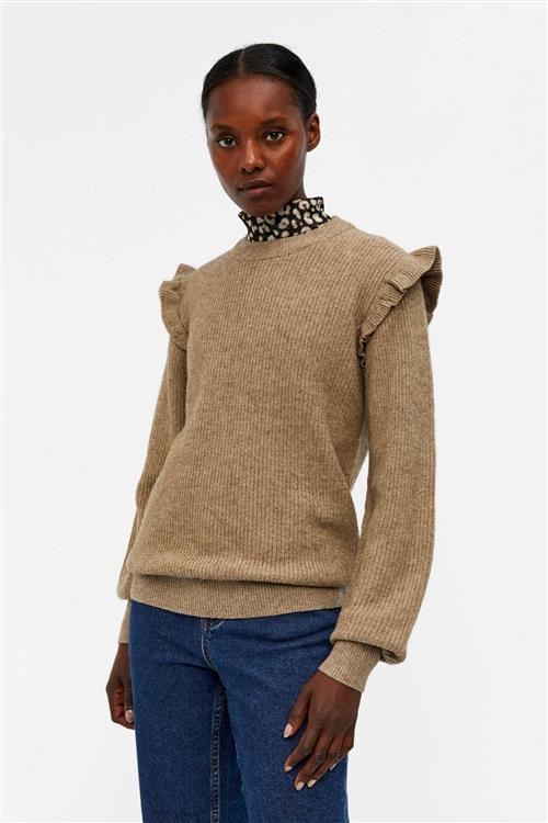 Herrena Ruffle Pullover Strik - Fossil - XL - Object